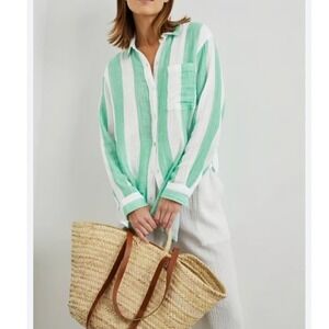 Rails Jaylin Jade Stripe Organic Cotton Button Down Shirt WOMEN Medium GAUZE‎